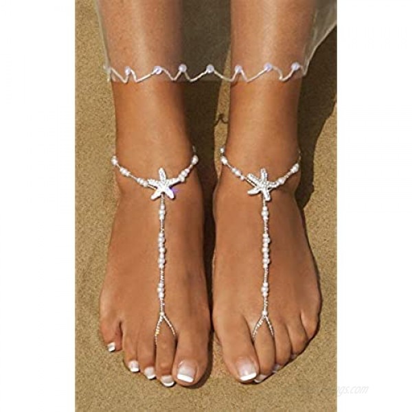 2pcs Pearl Ankle Chain Bracelet Beach Wedding Foot Jewelry Barefoot Sandal Anklet Chain