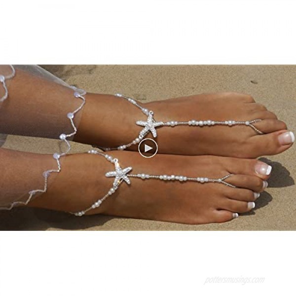2pcs Pearl Ankle Chain Bracelet Beach Wedding Foot Jewelry Barefoot Sandal Anklet Chain