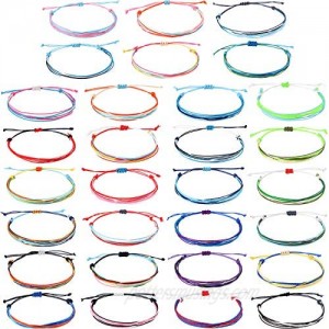 30 Pieces Adjustable Woven Anklets Bracelets Bohemian Braided Rope Bracelets Waterproof Wax Coated Anklets for Women