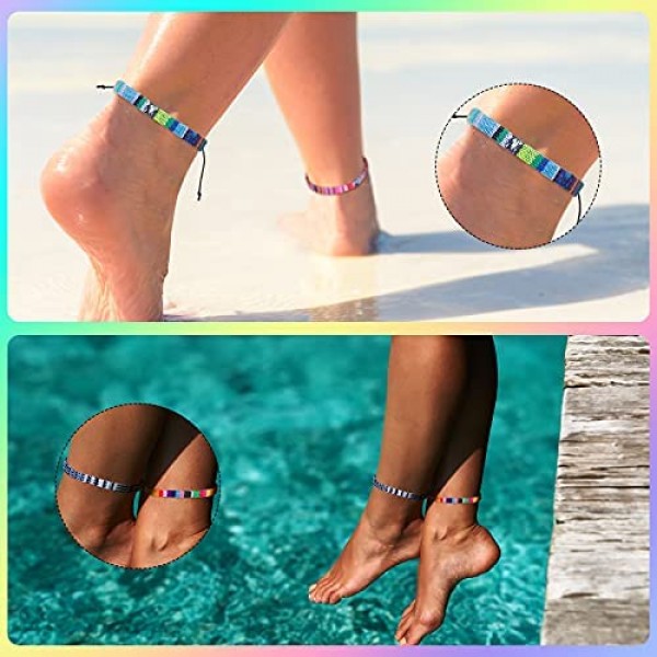6 Pieces Adjustable Boho Surfer Anklet Boho Thin Rope Anklet Unisex Handmade Beach Anklet Boho Colorful Ankle Bracelet Bohemia Anklet Ankle Chain Jewelry Festival Accessories