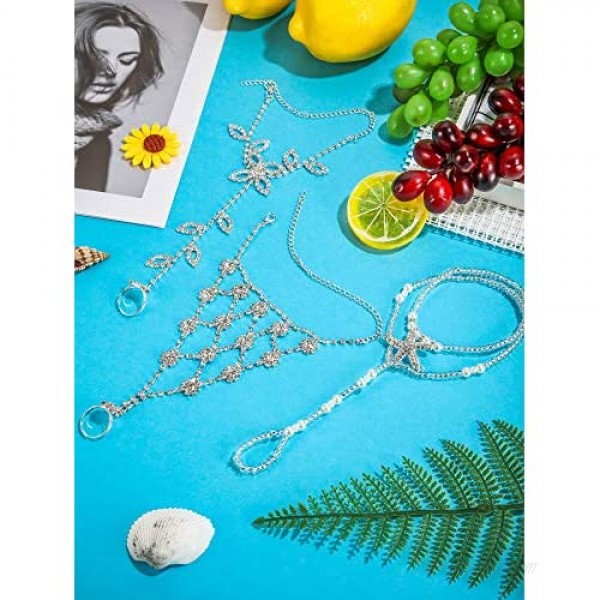 6 Pieces Beach Wedding Anklet Barefoot Sandals Foot Jewelry Rhinestone Foot Anklets Ankle Chain for Christmas