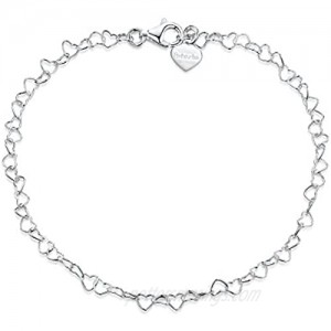 925 Fine Sterling Silver Naturally Adjustable Anklet - 3 mm Heart Chain Ankle Bracelet - up to 10 inch - Flexible Fit