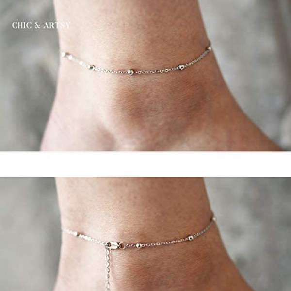 925 Sterling Silver Ankle Bracelet Multilayer Anklets for Women Satellite Star Cross Circle Butterfly Teardrop Oval Disk Layered Anklet Beach Jewelry