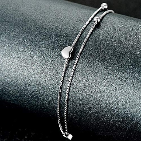 925 Sterling Silver Anklet for Women Multilayer Charm Foot Chain Adjustable Ankle Bracelet Jewelry for Women