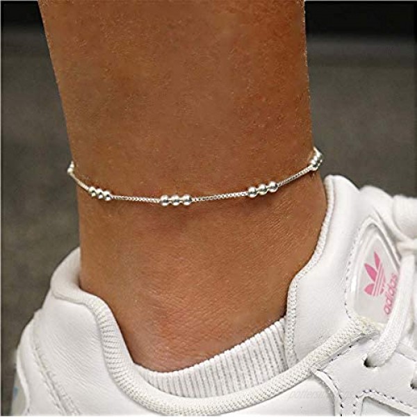 925 Sterling Silver Anklets For Women Ankle Bracelets for Women Basic Chain Link Anklets For Women Girls Anklets Beach Anklets Bead Anklet Summer Jewelry 10 Inch Anklet