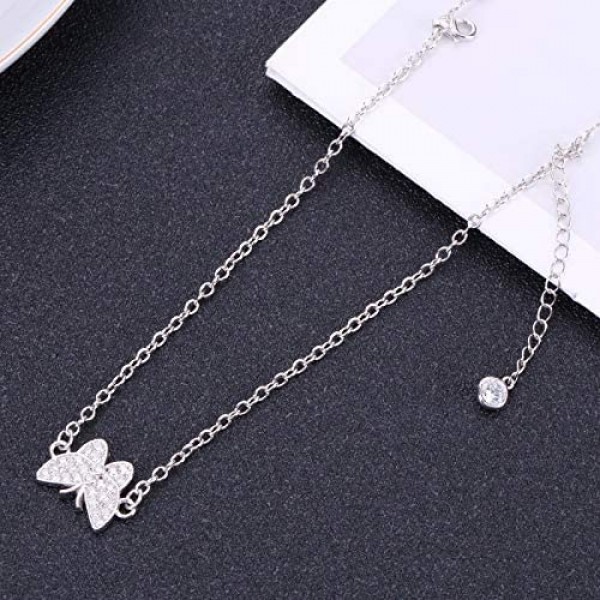 925 Sterling Silver Butterfly Anklet Bracelets for Women Adjustable Layered Beach anklets for Women Jewelry Gift for Women(Include Gift Box