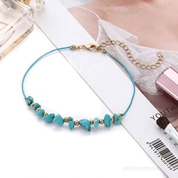 Anklets For Women Girls Color Beads Turquoise Drop Sequin Charm Adjustable Ankle Bracelets Set Boho Multilayer Beach Foot Jewelry