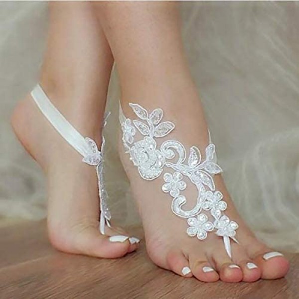 ASA Bridal Beach Crochet Barefoot Sandals Lace Anklets Bracelets Wedding Party Bangles