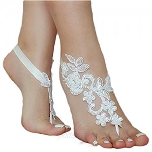 ASA Bridal Beach Crochet Barefoot Sandals Lace Anklets Bracelets Wedding Party Bangles