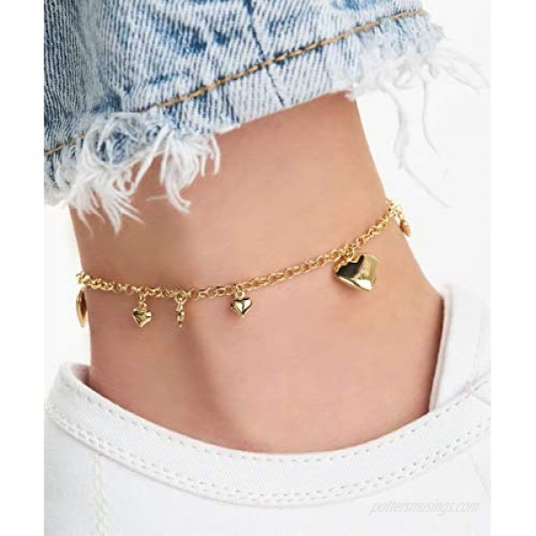 Barzel 18K Gold Plated Rolling Link With Heart Charms Anklet