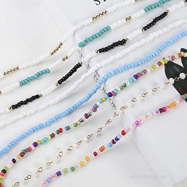 Beach Anklet Bracelet for Women Seed Beaded Anklet Adjustable Gold Charm Chain Anklet Butterfly Star Anklet Foot Jewelry for Summer 12 Pcs