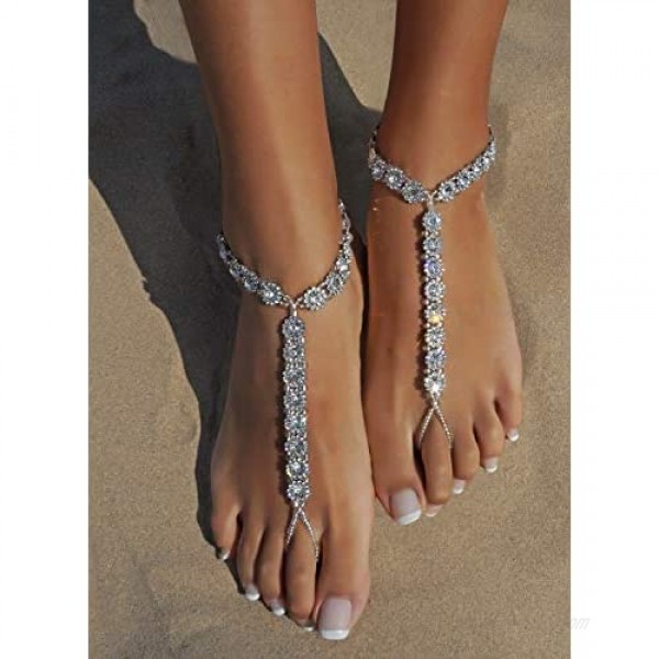 Bellady 2Pcs Pearl Ankle Chain Barefoot Sandals with Starfish Beach Wedding Foot Jewelry
