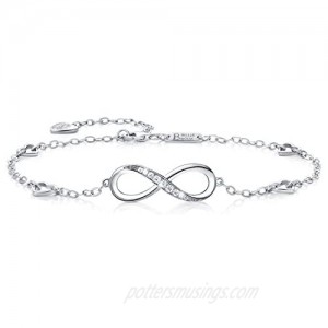 Billie Bijoux Womens 925 Sterling Silver Infinity Anklet Bracelet Endless Love Symbol Charm Adjustable Large Bracelet Gift for Women