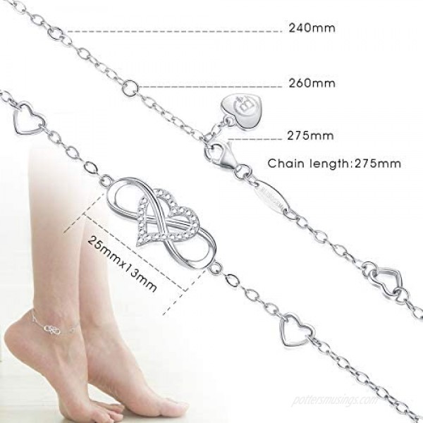 BlingGem Anklets for Women 925 Sterling Silver Infinity Hear Ankle Bracelet Cubic Zirconia Rose Gold Summer Beach Stylish Foot Chain Summer Vacation Gift for Mom Women Girlfriend