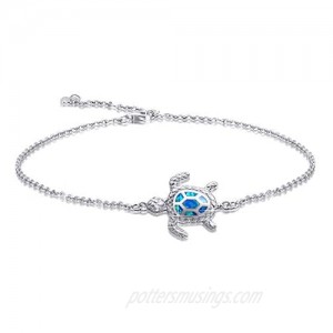 Blue Opal Sea Turtle Ankle Bracelet Sterling Silver Anklet Jewelry For Women Gifts New Version 4 Level Adjustable Anklet (Large Bracelet)