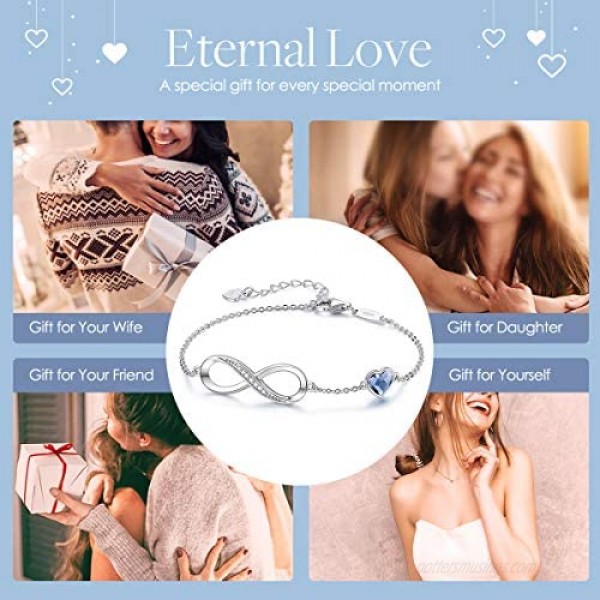 CDE Infinity Heart Symbol Charm Bracelet for Women 925 Sterling Silver Adjustable Mother's Day Jewelry Gift Birthday Gift for Mom Women Wife Girls Her