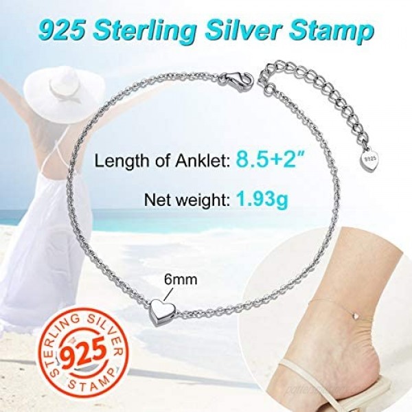ChainsPro Womens S925 Sterling Silver Adjustable Anklet Heart/Moon/Handcuff Ankle Bracelet Summer Foot Jewelry Stainless Steel/Gold Plated(Send Gift Box)