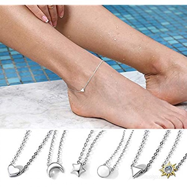 ChicSilver Personalized 925 Sterling Silver Tiny Heart/Moon/Star/Sun/Dot/Triangle Anklets Simple Dainty Foot Jewelry for Women Silver/Gold/Rose Gold(with Gift Box)