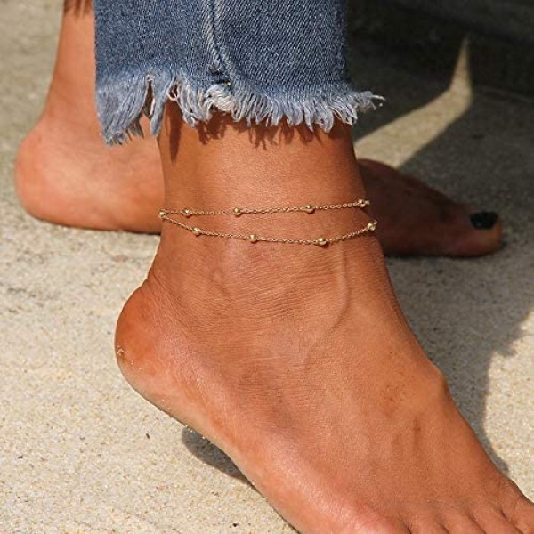 choice of all Double Layered Beads Heart Anklets for Women Summer Foot Beach Gold Anklet Bracelet