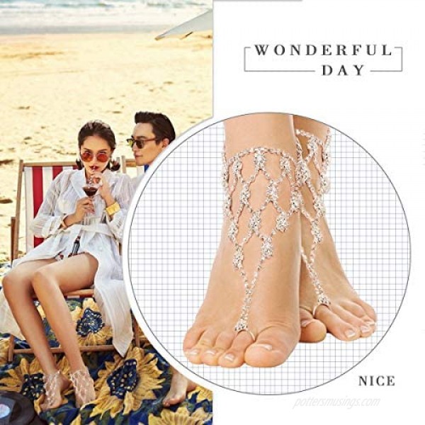 Cosweet 2 Pairs Barefoot Sandals- Beach Anklet Chain with Starfish for Women Lady's Beach Wedding Foot Jewelry Party Accessories