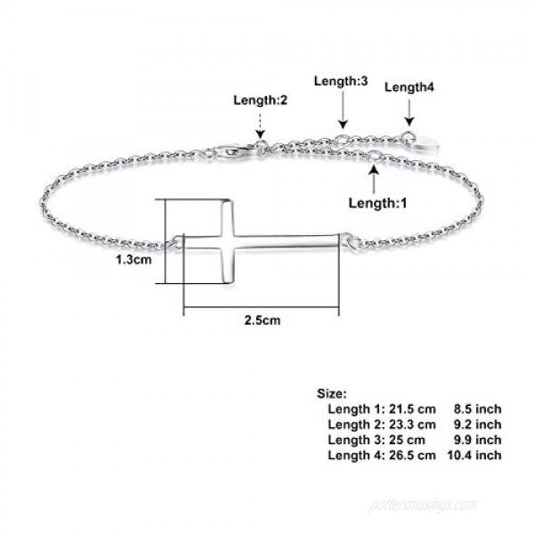 Cross Anklet For Women 925 Sterling Silver Adjustable Cross Ankle Bracelet (Large Bracelet)