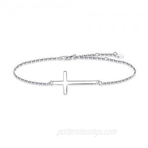 Cross Anklet For Women 925 Sterling Silver Adjustable Cross Ankle Bracelet (Large Bracelet)