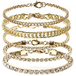 Cuban Link Rhinestone Tennis Anklet Set for Women Teen Girls  18K Gold or White Gold Plated Chain Ankle Bracelets for Women with Extension