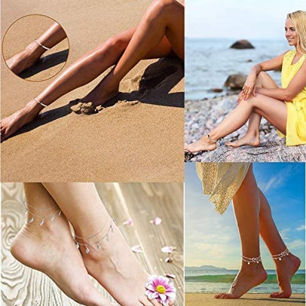 Dremcoue Adjustable Beach Anklets Toe Rings for Women Girls Band Open Toe Ring Anklet Bracelets Chains Beach Foot Jewelry Set 15-22 pcs