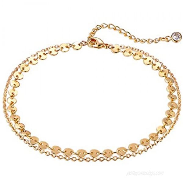 Dremmy Studios Simple Gold Chain Anklet 14k Gold/Silver Plated Dainty Summer Beach Anklets for Women