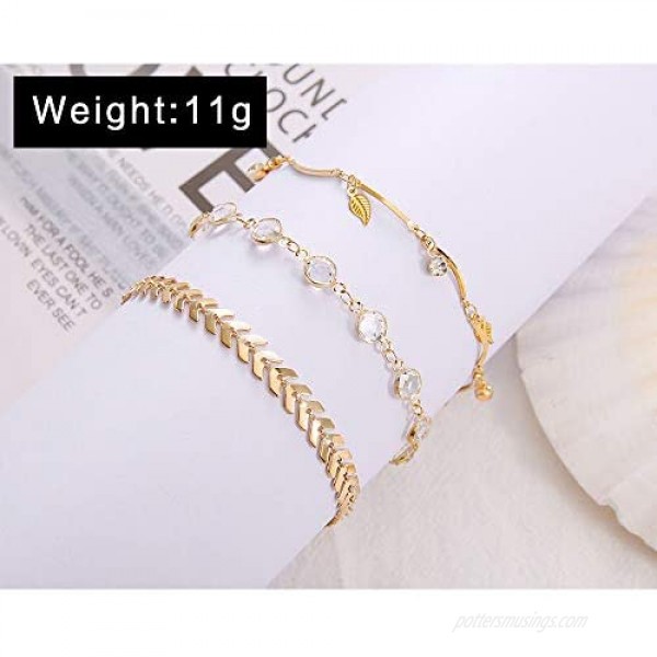Fesciory 3 Pcs Ankle Bracelets for Women Gold Adjustable Layered Beach Anklet Set Girls Alloy Foot Chain Jewelry