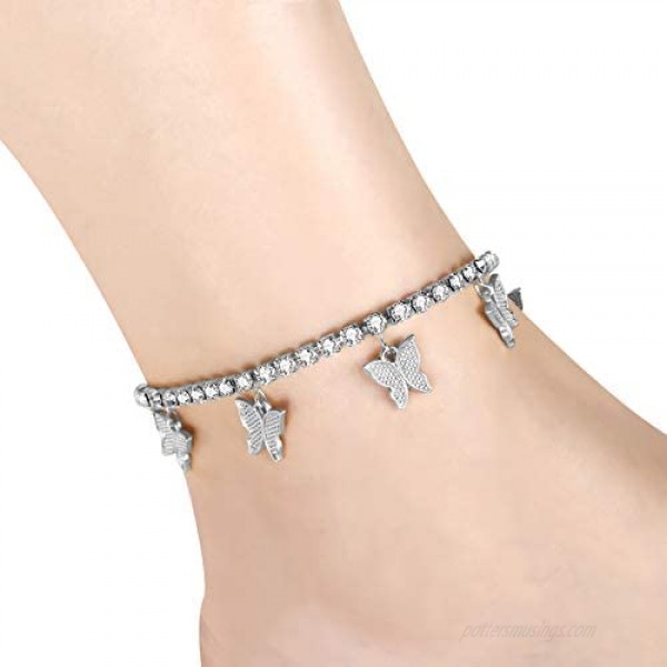 Fesciory Butterfly Ankle Bracelets for Women 14K Gold Adjustable Tennis Anklet Alloy Foot Chain Jewelry Girls