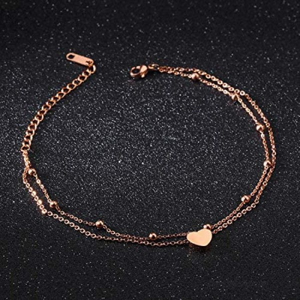 Fesciory Women Stainless Steel Anklet Rose Gold Adjustable Beach Ankle Foot Chain Bracelet Jewelry Gift