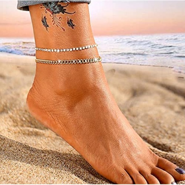 Gold Ankle Bracelets for Women Girls Boho Anklet Bracelet Set Silver Butterfly Foot Chains Womens Adjustable Cute Anklets