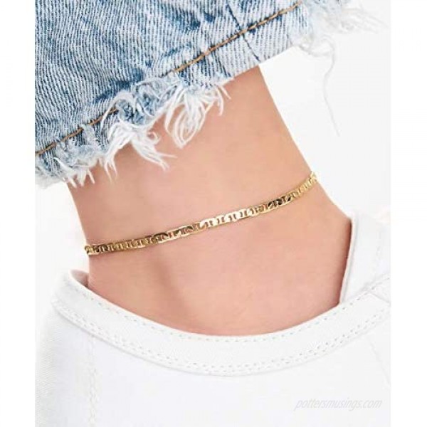 Gold Anklet for Women Flat Mariner Anklet | Barzel 18K Gold Plated Flat Marina Link Anklet for Women - Made In Brazil
