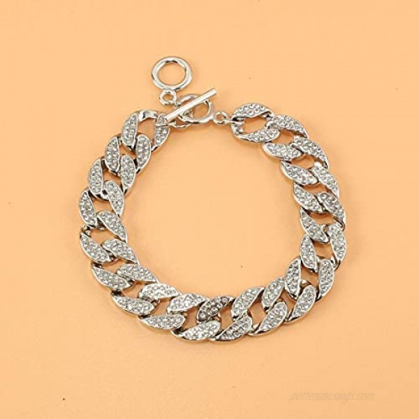 Gold Silver Plated Cuban Link Iced Out Two Line Rhinestones Bling Filled Chain Anklet for Women Girls Punk Hip-hop Ankle Bracelet 9 10