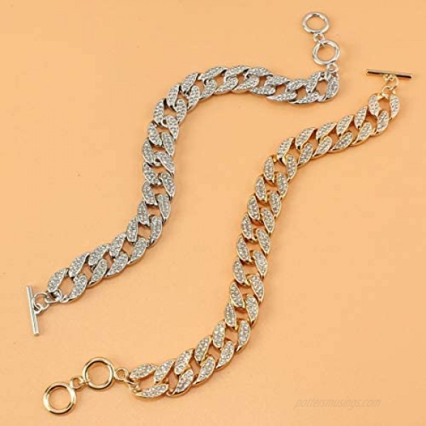 Gold Silver Plated Cuban Link Iced Out Two Line Rhinestones Bling Filled Chain Anklet for Women Girls Punk Hip-hop Ankle Bracelet 9 10