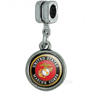 GRAPHICS & MORE Marines USMC Emblem Black Yellow Red Officially Licensed Italian European Style Bracelet Charm Bead