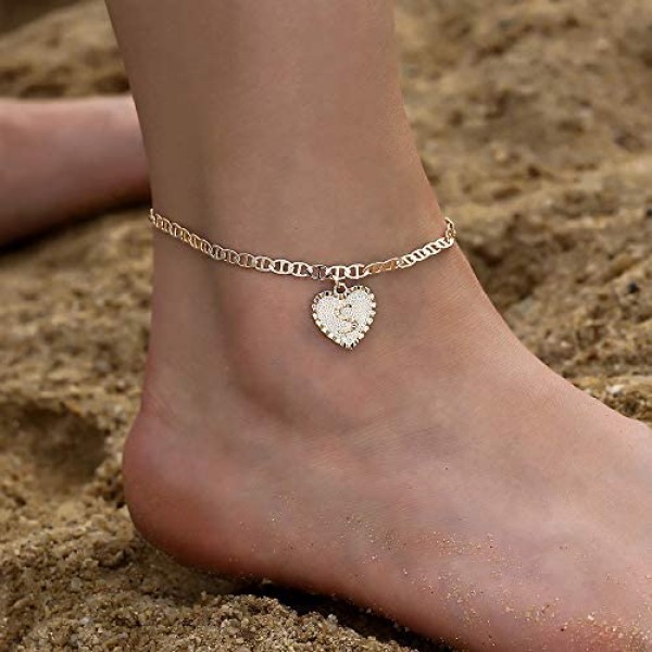 IEFSHINY Ankle Bracelets for Women Initial Anklet Mariner Chain Letter Anklet with Initials Cute Summer Anklets Gold Anklets Bracelets for Women Girls