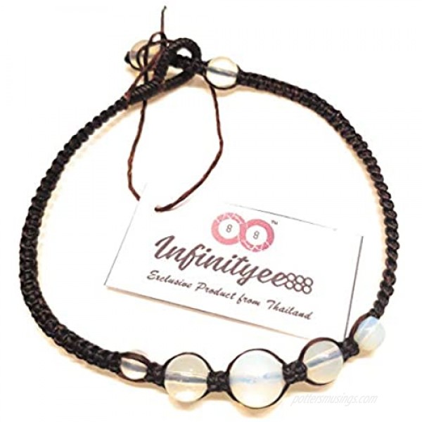 Infinityee888 Opal Moonstone Anklet Bracelet Macrame Braided Woven Wax Cord Adjustable Anklet for Men Women teengirls -NYAKOP1