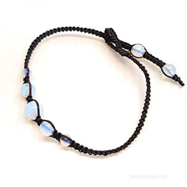 Infinityee888 Opal Moonstone Anklet Bracelet Macrame Braided Woven Wax Cord Adjustable Anklet for Men Women teengirls -NYAKOP1