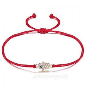 JINBAOYING Hamsa Evil Eye Bracelet with Cubic Zirconia String Kabbalah Adjustable Bracelet Handmade Charm Bracelets for Women Men