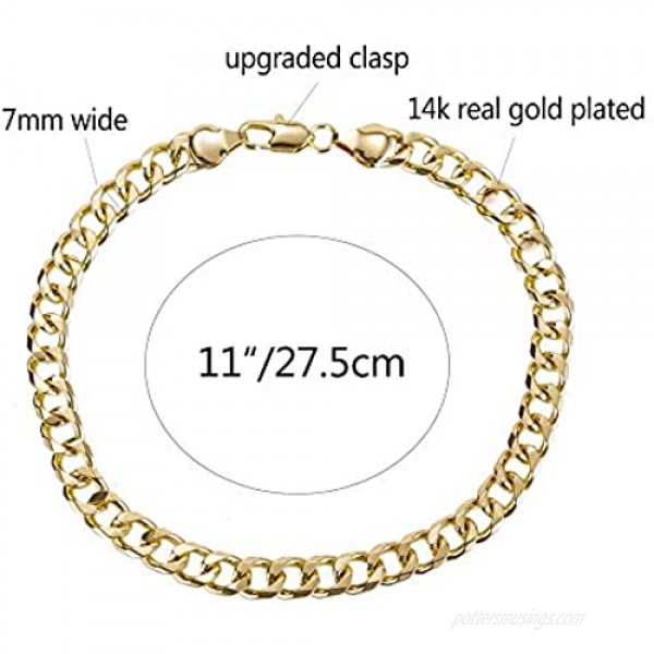 kelistom Gold Cuban Link Anklet Bracelet for Women Men 7mm Wide 14K Gold / 18K Gold/White Gold Plated Diamond Cut Curb Chain Ankle Bracelets for Women Men 9 10 11 inches