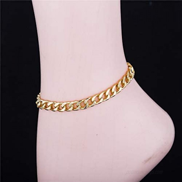 kelistom Gold Cuban Link Anklet Bracelet for Women Men 7mm Wide 14K Gold / 18K Gold/White Gold Plated Diamond Cut Curb Chain Ankle Bracelets for Women Men 9 10 11 inches