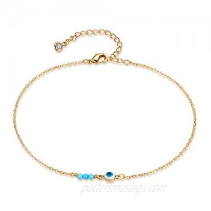 Mevecco Pearl Anklet Handmade 18k Gold Plated Dainty Boho Beach Cute Ankle Bracelet Adjustable Wafer Layered Turquoises Dangle Coins Foot Chain for Women