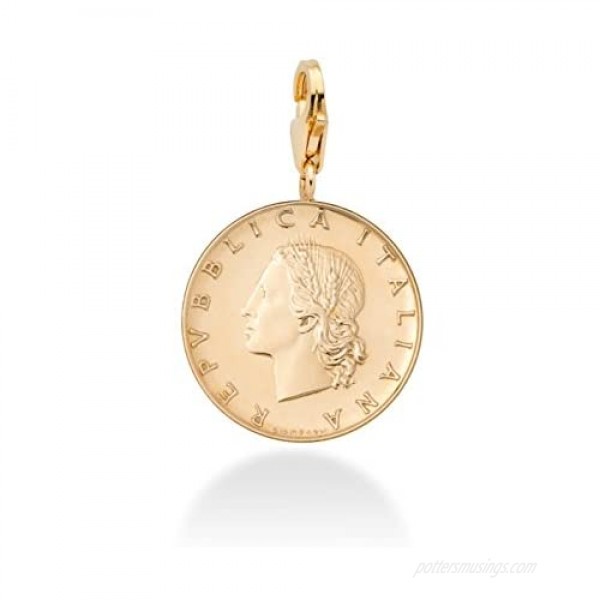 Miabella 18K Gold over Sterling Silver Genuine Italian 20-Lira Coin Dangle Medallion Charm Pendant for Bracelet Necklace Women Men 925 Made in Italy