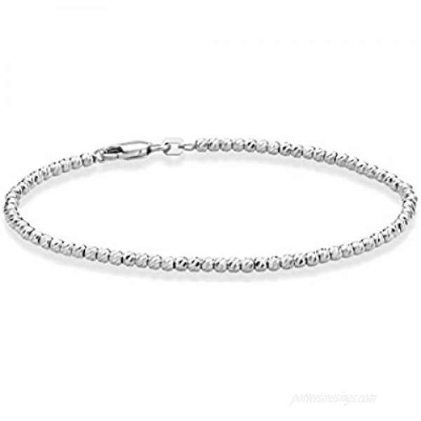 Miabella 925 Sterling Silver Diamond-Cut 2.5mm Round Bead Ball Chain Anklet Ankle Bracelet for Women Teen Girls 9 10 Inch Jewelry Made in Italy