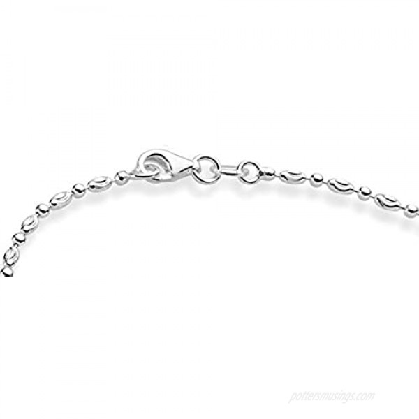 Miabella 925 Sterling Silver Diamond-Cut Oval and Round Bead Ball Chain Anklet Ankle Bracelet for Women Teen Girls 9 10 Inch Made in Italy