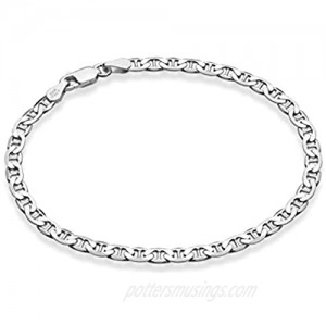 Miabella 925 Sterling Silver Italian 3mm 4mm Solid Diamond-Cut Mariner Link Chain Anklet Ankle Bracelet for Women 9 10 Inch Made in Italy