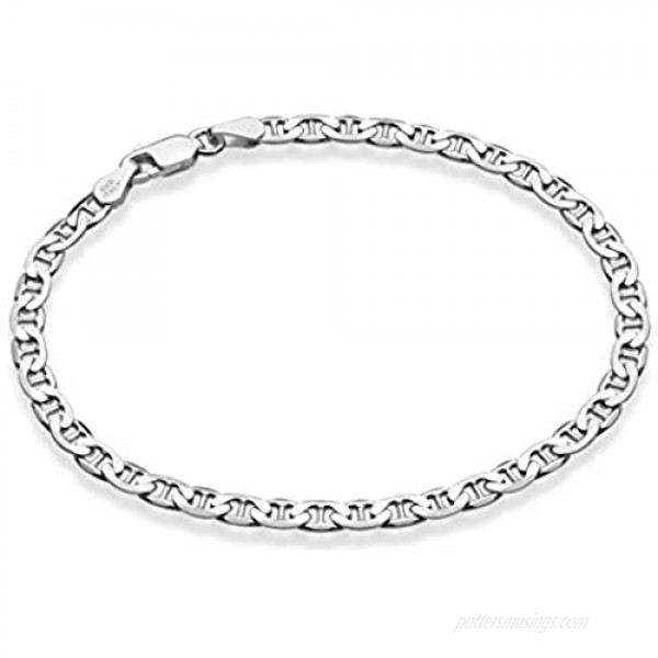 Miabella 925 Sterling Silver Italian 3mm 4mm Solid Diamond-Cut Mariner Link Chain Anklet Ankle Bracelet for Women 9 10 Inch Made in Italy