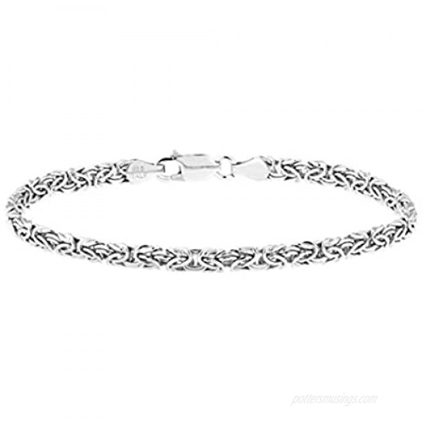 Miabella 925 Sterling Silver Italian 4mm Flat Byzantine Link Chain Bracelet for Women Teens 6.5 7 7.5 8 Inch 925 Made in Italy